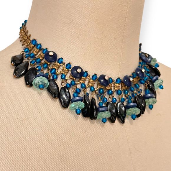 Vintage Art Deco Beaded Crystal Fringe Choker and Bracelet Set - Picture 6 of 7